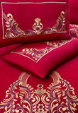 6 Pc's Lezkira Luxury Satin Bridal Duvet Set Maroon - 92Bedding