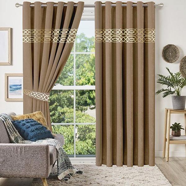 2 Pc's Luxury Velvet Embroidered Curtains With 2 Belts 03 - 92Bedding