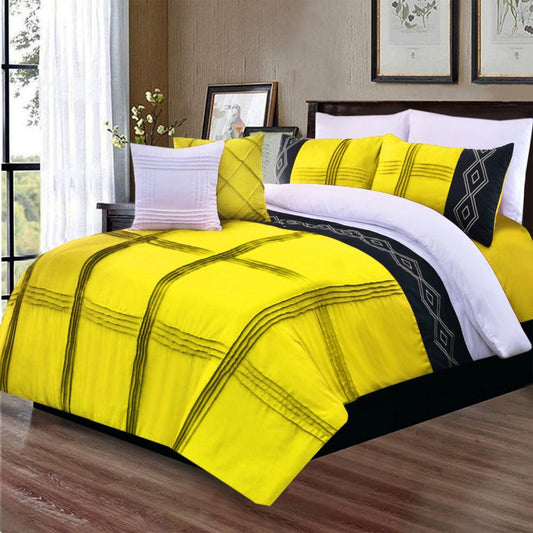 8 Pcs Pleated Embroidered Duvet Set Yellow - 92Bedding