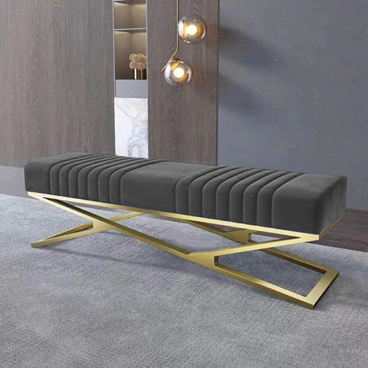 Modern Velvet Upholstered Ottoman Bench in Gold -802 - 92Bedding