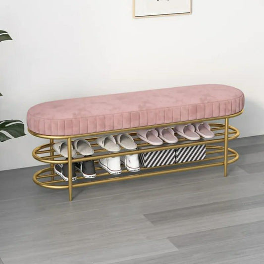 3 Seater Luxury Wooden Stool With Steel Stand And Shoe Rack -1211 - 92Bedding