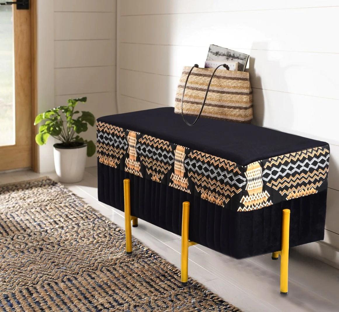 2 Seater Luxury Printed Stool With Steel Stand -1182 - 92Bedding