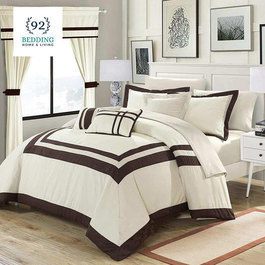 Embellish Patch Pleated Duvet Set - Cream & Brown - 92Bedding