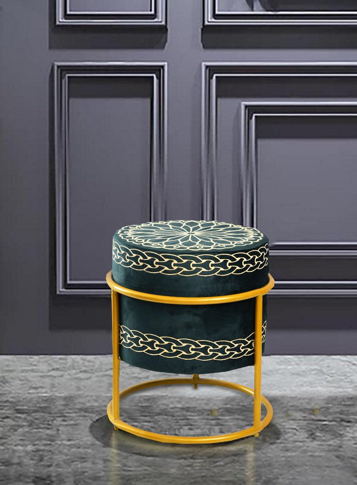 Luxury Wooden Round stool Embroidered With Steel Stand -1157 - 92Bedding