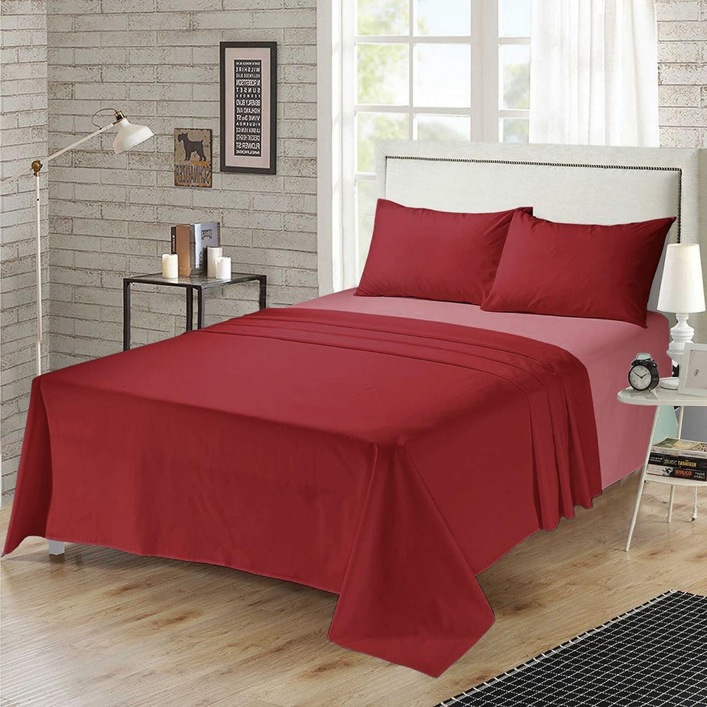 3 Pcs Plain Bedsheet Red - 92Bedding