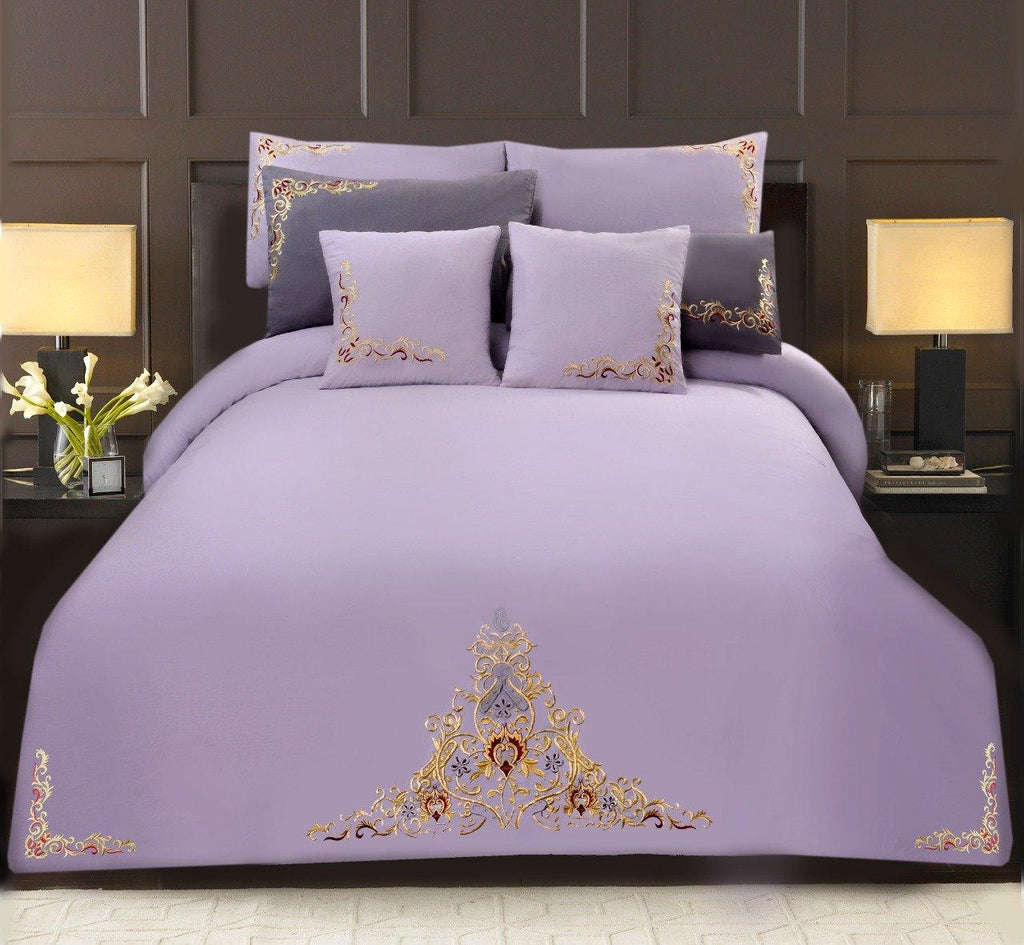 Mariana Centered Embroidered Motif Duvet Cover Set Light Purple - 92Bedding