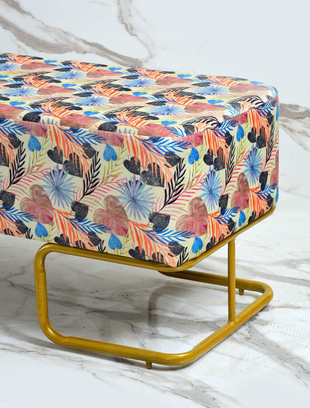 Luxury Printed Velvet Wooden stool 3 Seater With Steel Stand -1209 - 92Bedding