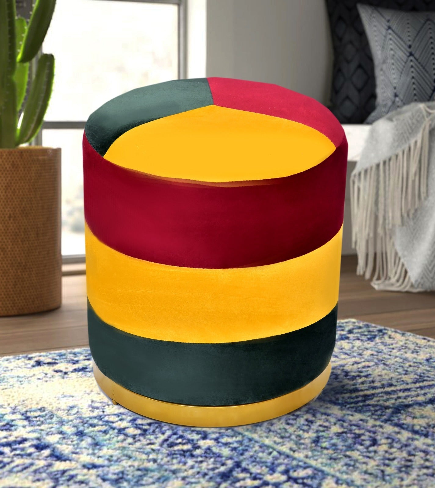 Large Pouffe Velvet Stool With Steel Frame -1269