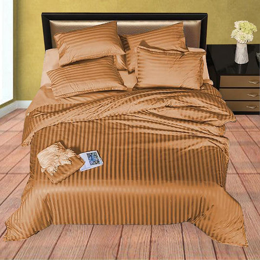 6 Pcs Luxury Golden Satin Stripe Duvet Set - 92Bedding