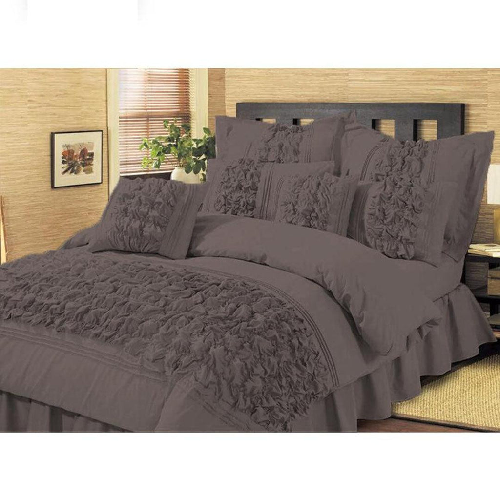 8 Pcs Embellished Comforter set Grey - 92Bedding