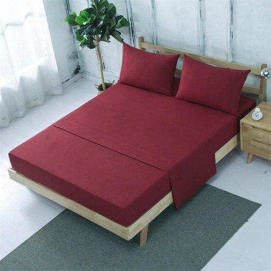 3 PCs Fitted Sheet Rich Cotton Burgundy with Pillow cover - 92Bedding