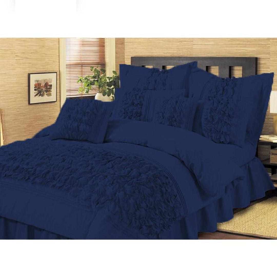 Navy Embellished ruffled Comforter set 8 PC's - 92Bedding