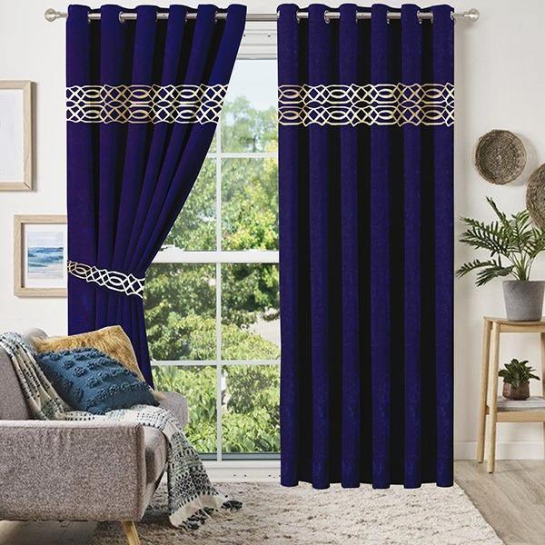 2 Pc's Luxury Velvet Embroidered Curtains With 2 Belts 10 - 92Bedding