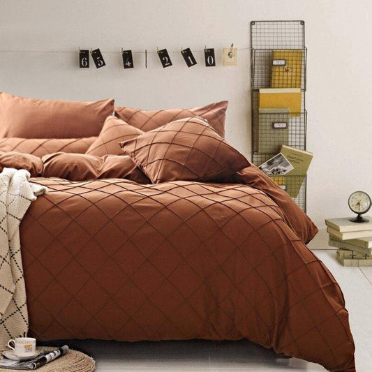 8 Pcs Cross Pleated Duvet Set Brown - 92Bedding