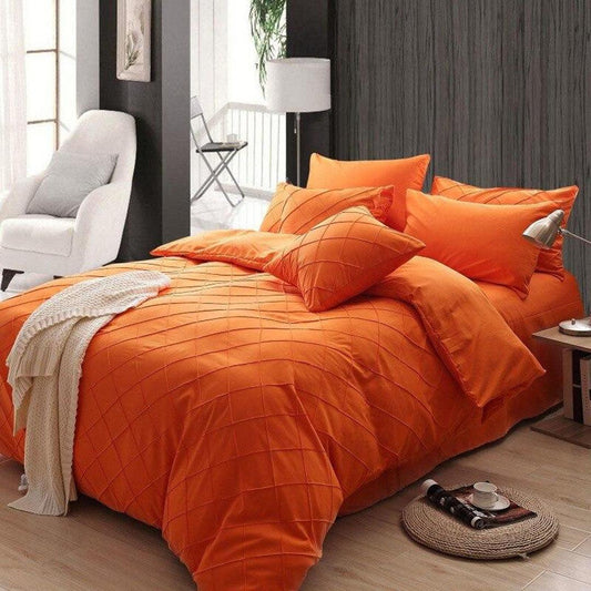8 Pcs cross Pleated Duvet Set Orange Covers Only - 92Bedding