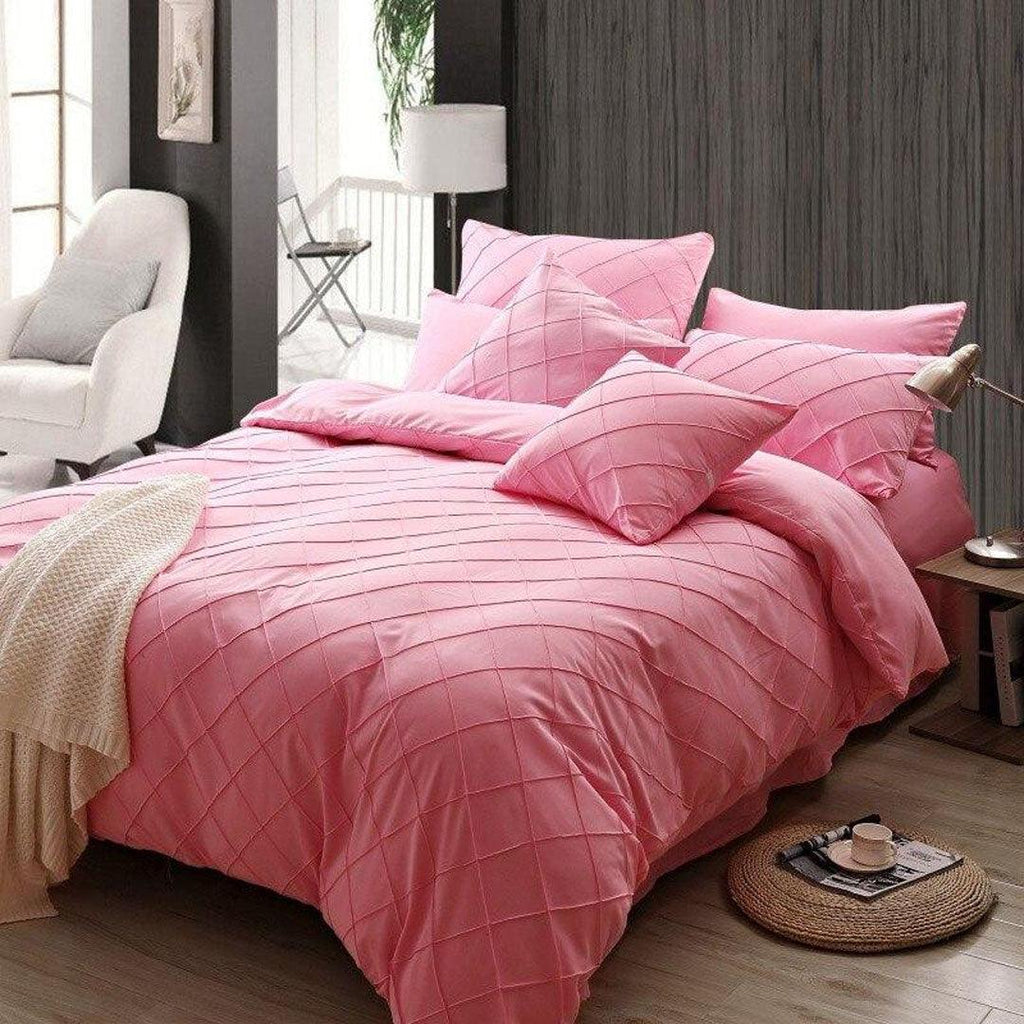8 Pcs Cross Pleated Duvet Set Pink Covers only - 92Bedding