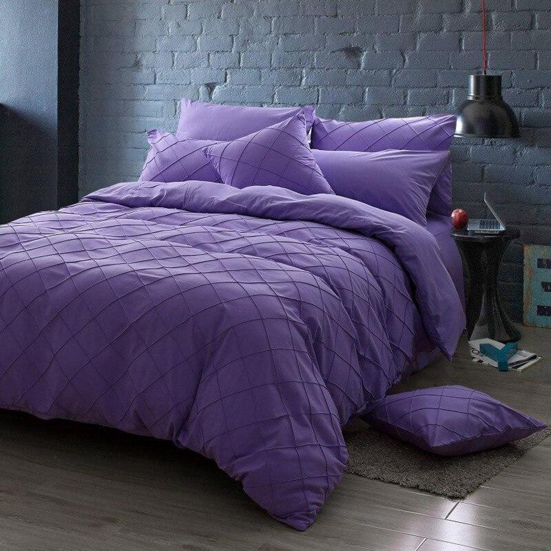 8 Pcs Cross Pleated Duvet Set Purple Covers Only - 92Bedding