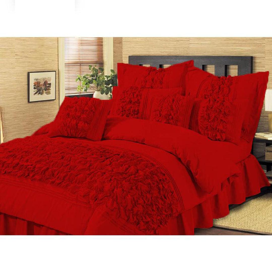 Red Embellished ruffled Comforter set 8 PC's - 92Bedding