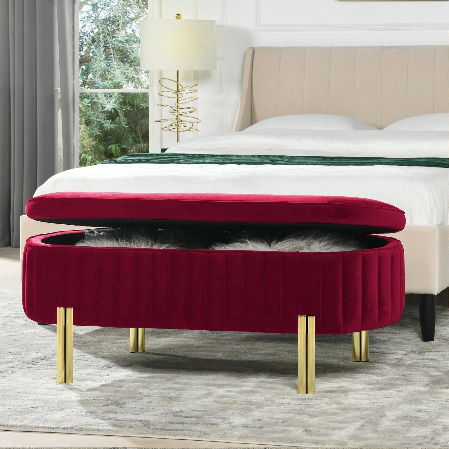 3 Seater Velvet Luxury Stool With Storage Space -1224 - 92Bedding