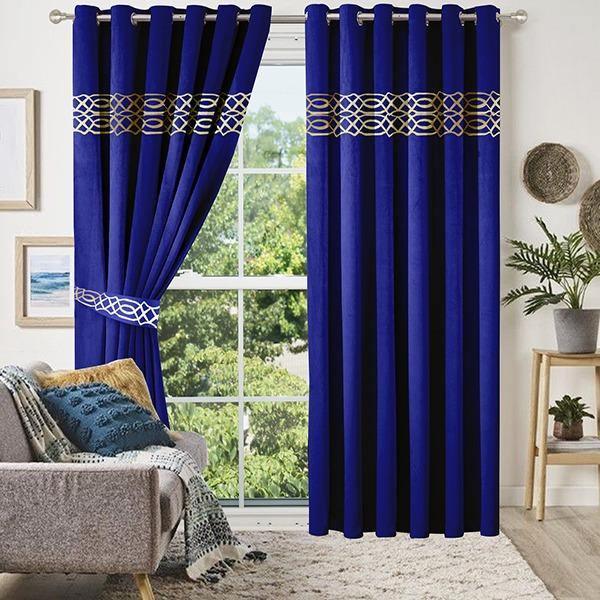 2 Pc's Luxury Velvet Embroidered Curtains With 2 Belts 11 - 92Bedding