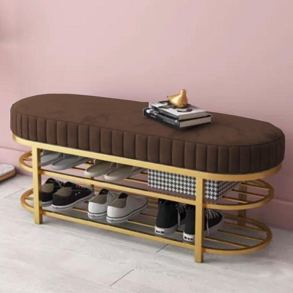 3 Seater Luxury Wooden Stool With Steel Stand And Shoe Rack -509 - 92Bedding