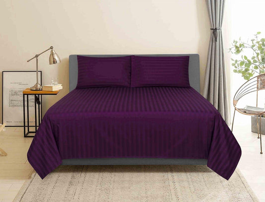 3 Pcs Satin Strip Bed Sheet Plum NB-725 - 92Bedding