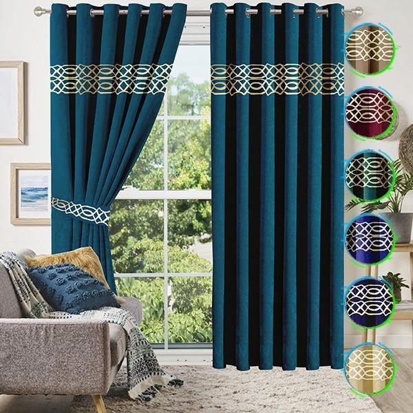 2 Pc's Luxury Velvet Embroidered Curtains With 2 Belts 13 - 92Bedding