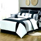 White and Black Stripes Bed Set Set 8 Pieces Covers - 92Bedding